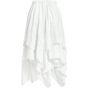 Women A White Y2k Contrast Lace Asymmetrical Whimsical Clothes Gothic Midi Skirt